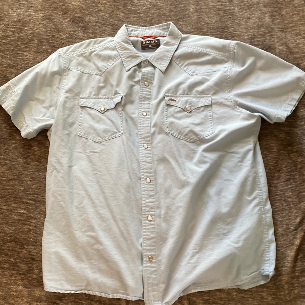 Simms short sleeve light blue wester style shirt XL